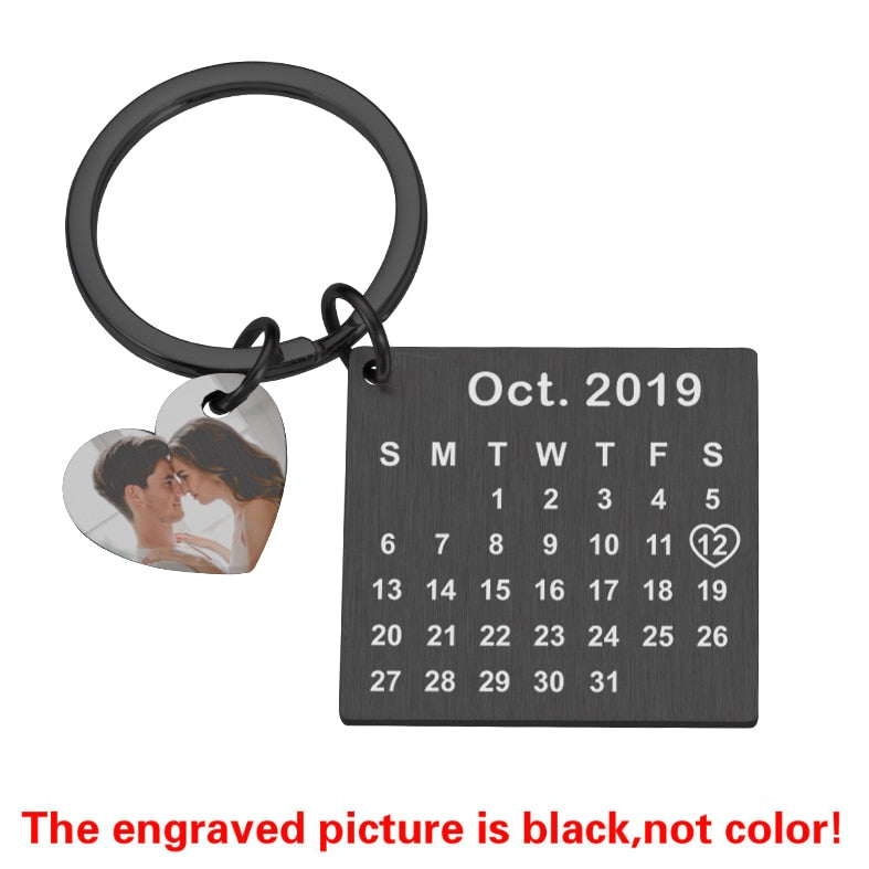 Wedding Anniversary Gift for Boyfriend or Husband & wife, Custom Key Chain Ring Engraved Calendar Date Stainless Steel