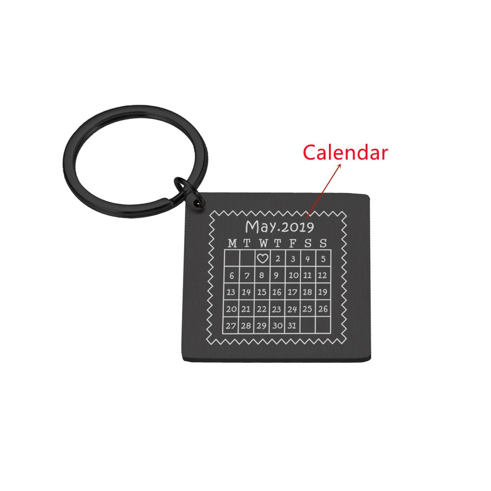 Wedding Anniversary Gift for Boyfriend or Husband & wife, Custom Key Chain Ring Engraved Calendar Date Stainless Steel