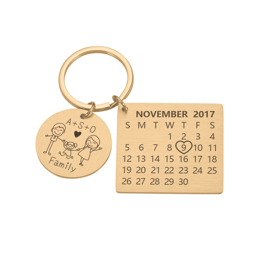 Wedding Anniversary Gift for Boyfriend or Husband & wife, Custom Key Chain Ring Engraved Calendar Date Stainless Steel