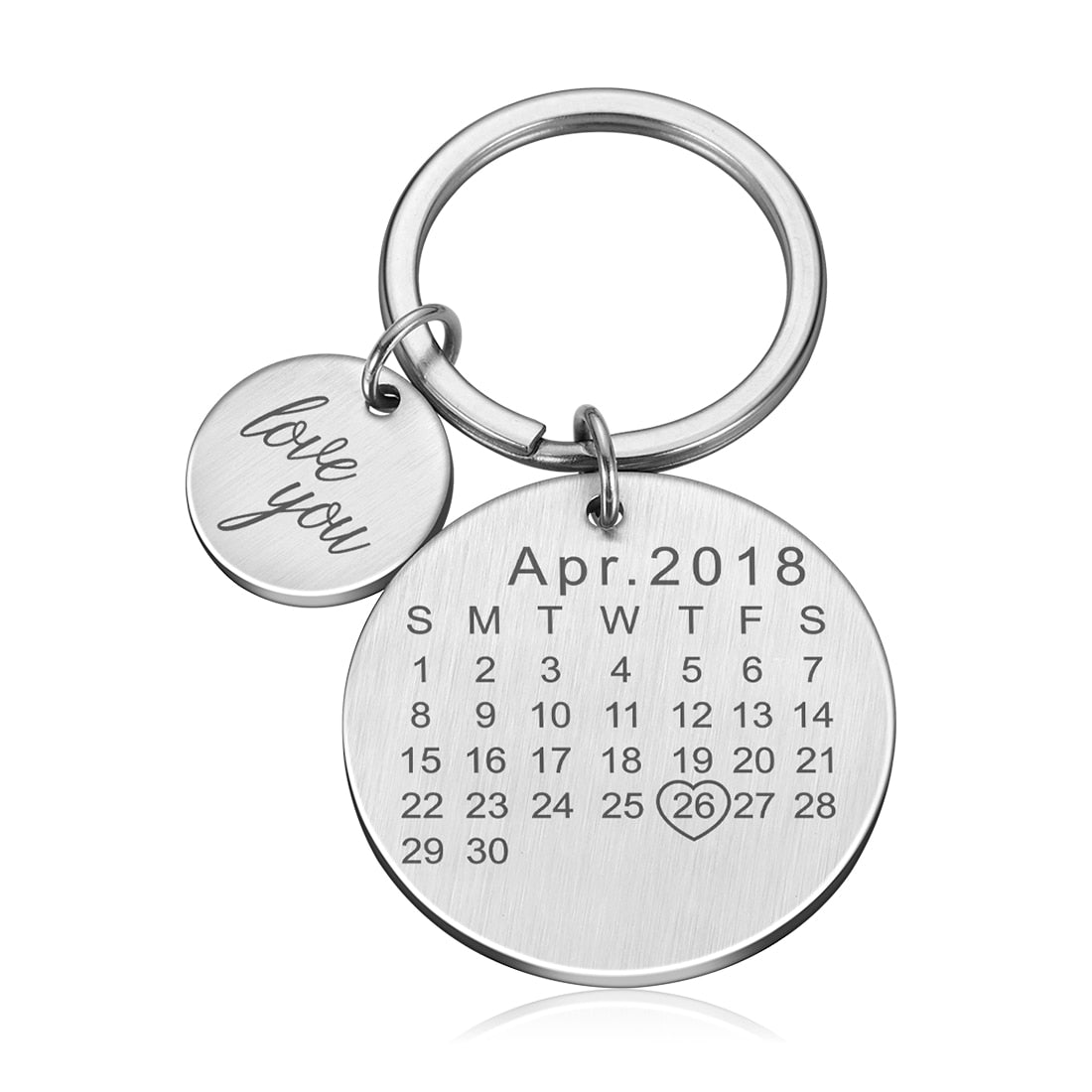Wedding Anniversary Gift for Boyfriend or Husband & wife, Custom Key Chain Ring Engraved Calendar Date Stainless Steel