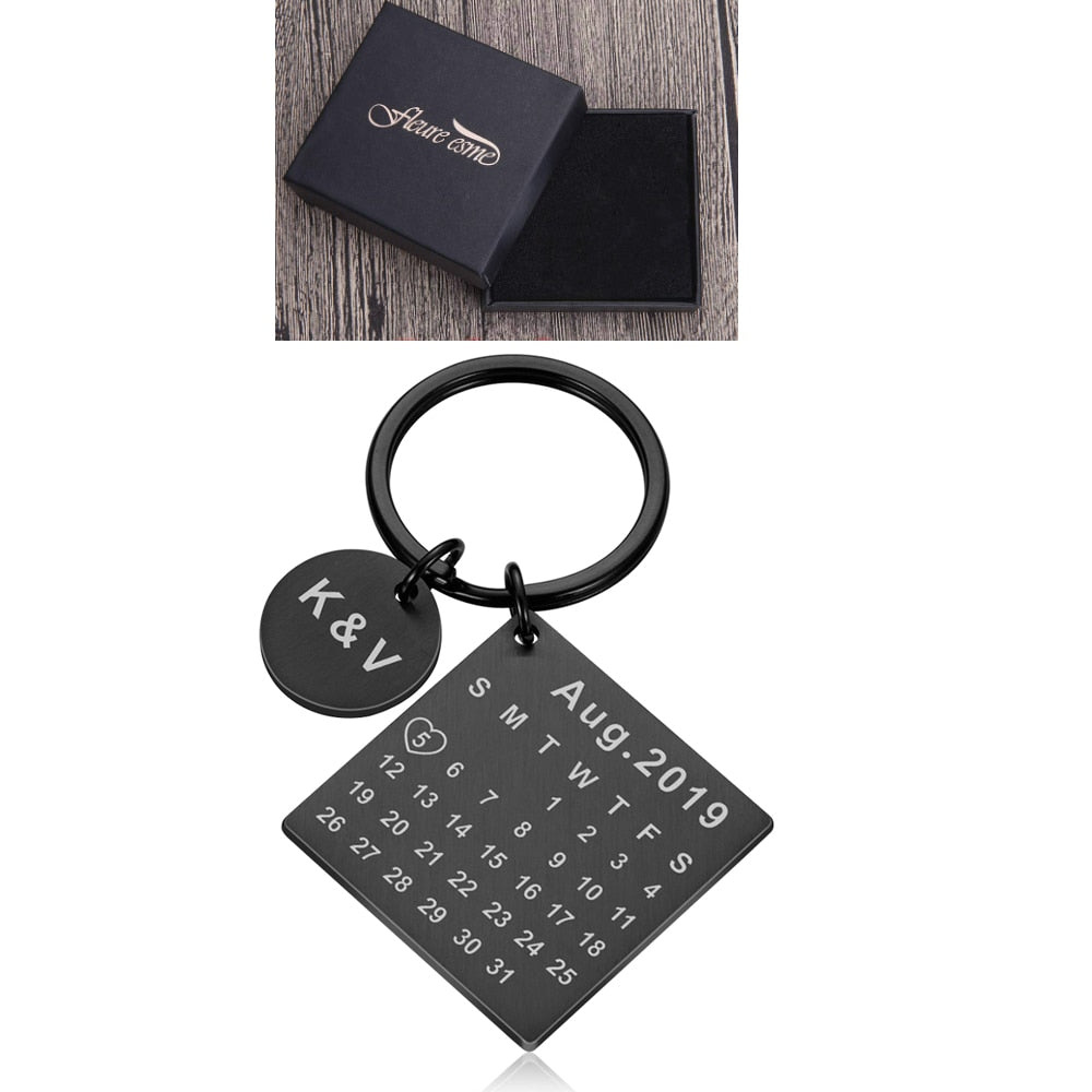 Wedding Anniversary Gift for Boyfriend or Husband & wife, Custom Key Chain Ring Engraved Calendar Date Stainless Steel