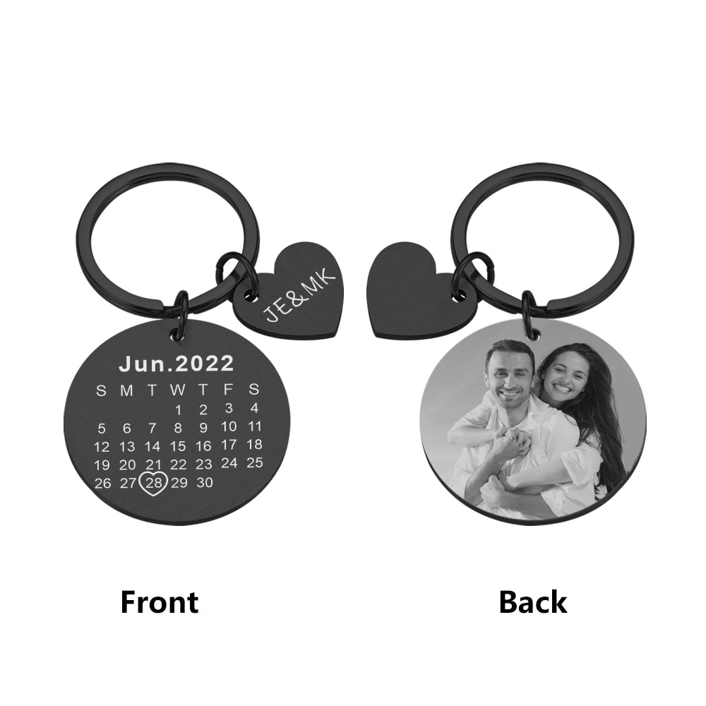 Wedding Anniversary Gift for Boyfriend or Husband & wife, Custom Key Chain Ring Engraved Calendar Date Stainless Steel