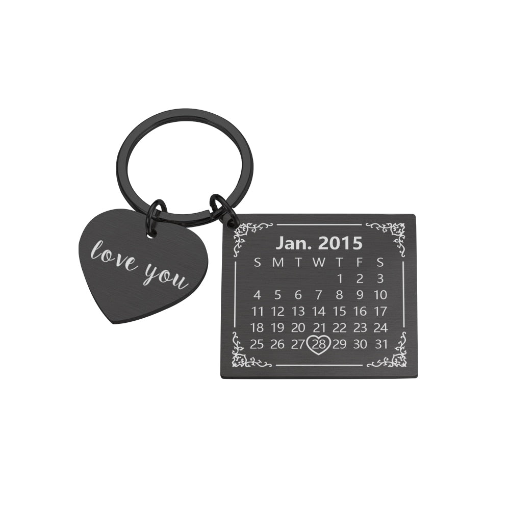 Wedding Anniversary Gift for Boyfriend or Husband & wife, Custom Key Chain Ring Engraved Calendar Date Stainless Steel