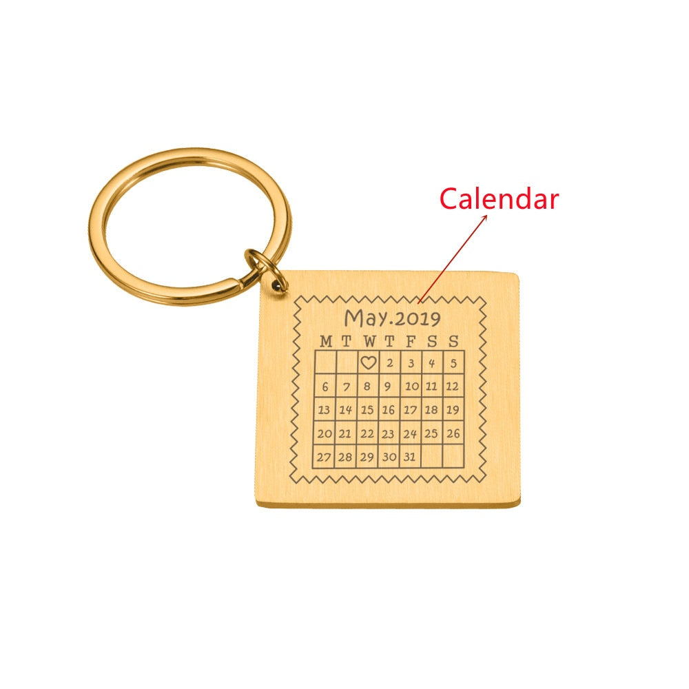 Wedding Anniversary Gift for Boyfriend or Husband & wife, Custom Key Chain Ring Engraved Calendar Date Stainless Steel