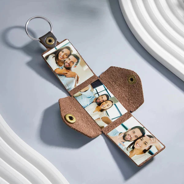Mini Envelope Photo Keychain Personalized Vintage Engraved Leather Keychain