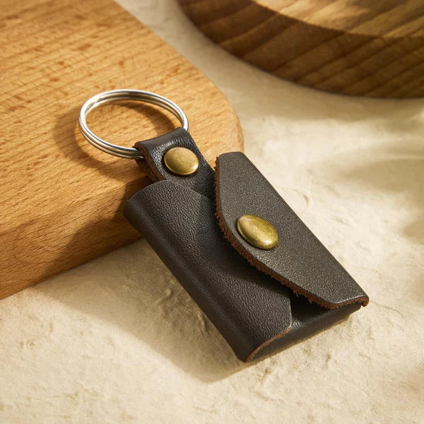 Mini Envelope Photo Keychain Personalized Vintage Engraved Leather Keychain