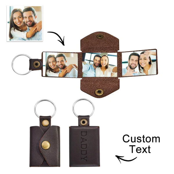 Mini Envelope Photo Keychain Personalized Vintage Engraved Leather Keychain