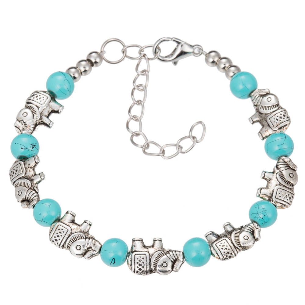 Vintage Butterfly Bracelet with Natural Turquoise and Silver Beads