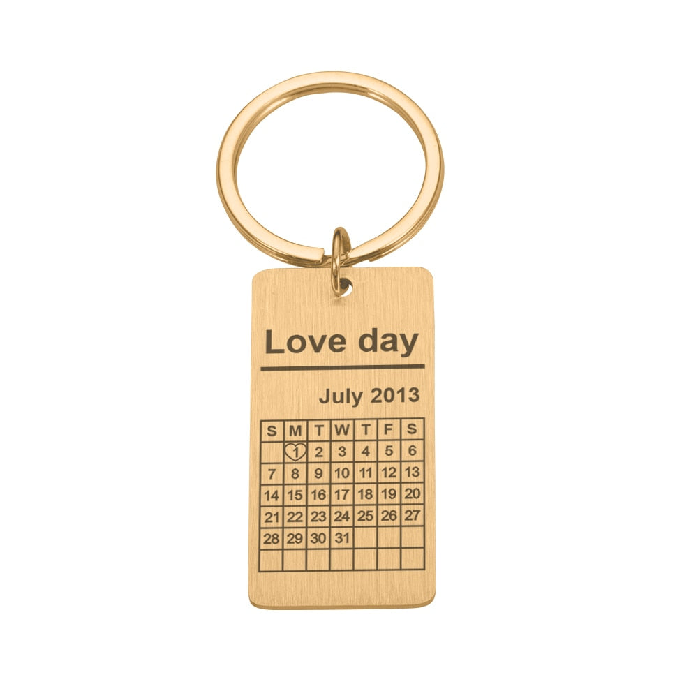 Wedding Anniversary Gift for Boyfriend or Husband & wife, Custom Key Chain Ring Engraved Calendar Date Stainless Steel