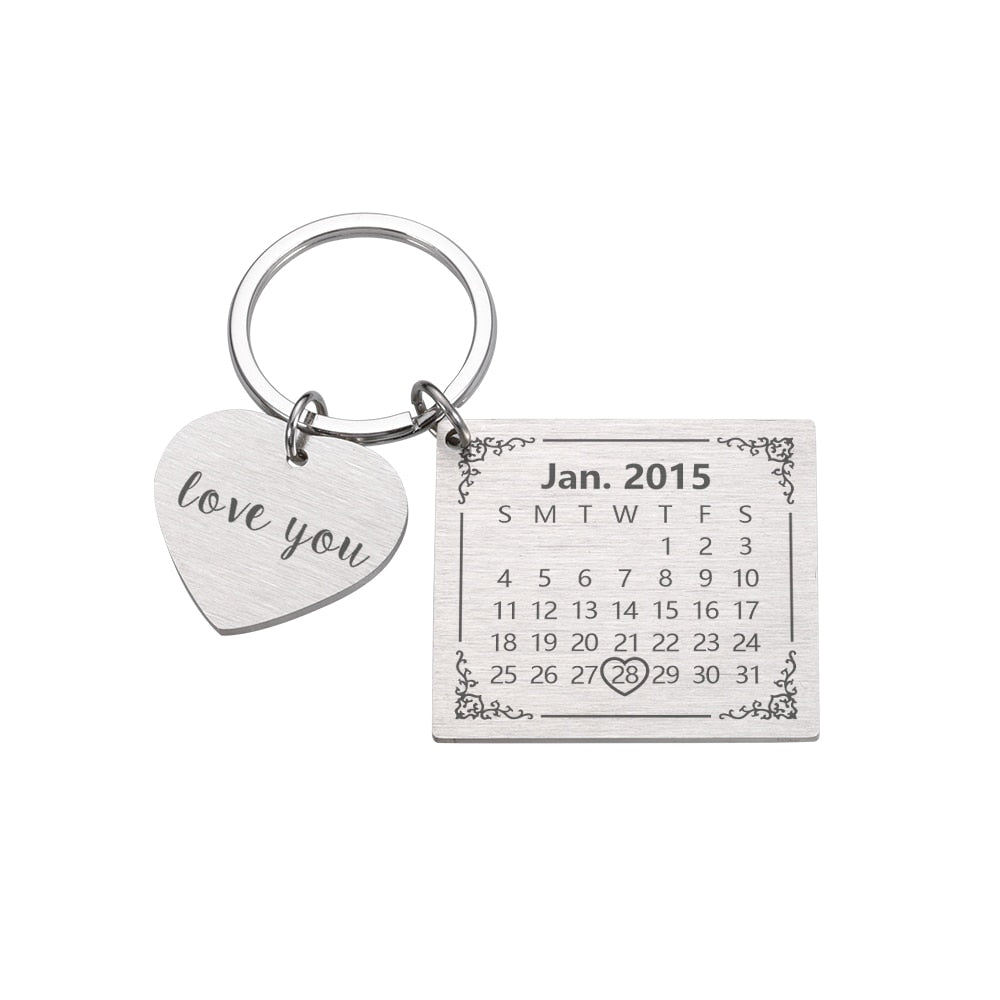 Wedding Anniversary Gift for Boyfriend or Husband & wife, Custom Key Chain Ring Engraved Calendar Date Stainless Steel