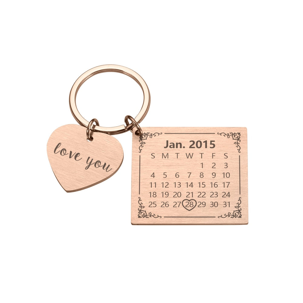 Wedding Anniversary Gift for Boyfriend or Husband & wife, Custom Key Chain Ring Engraved Calendar Date Stainless Steel