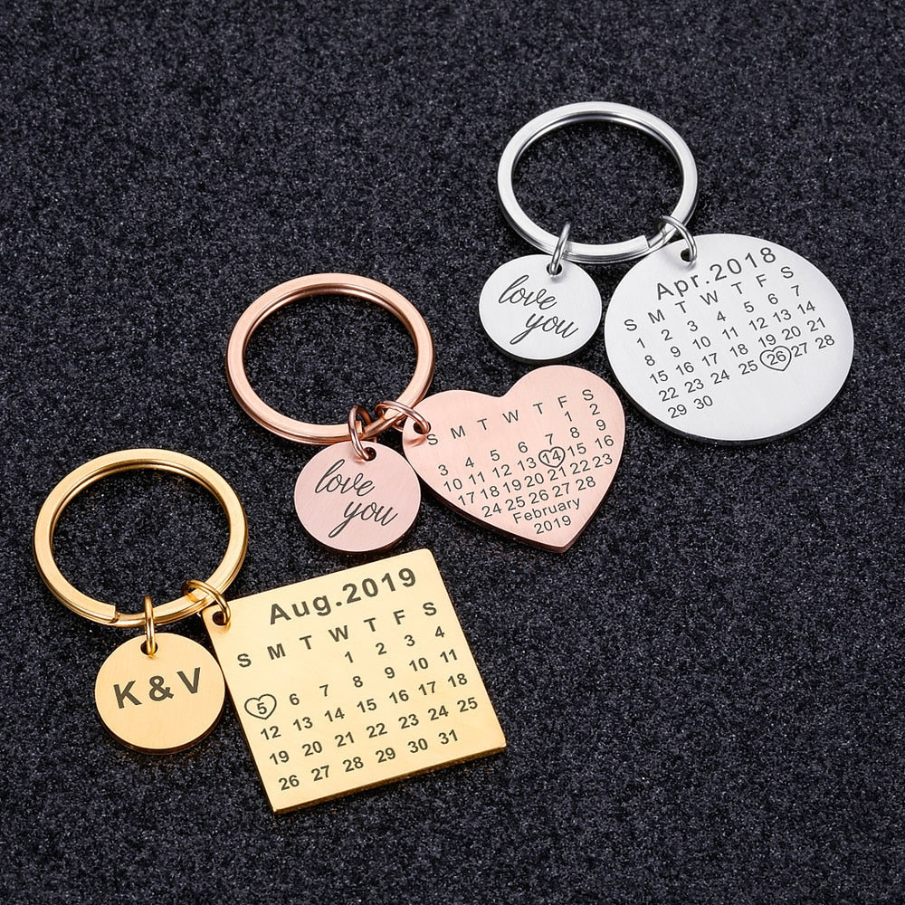 Wedding Anniversary Gift for Boyfriend or Husband & wife, Custom Key Chain Ring Engraved Calendar Date Stainless Steel