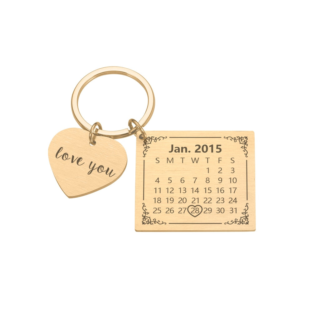 Wedding Anniversary Gift for Boyfriend or Husband & wife, Custom Key Chain Ring Engraved Calendar Date Stainless Steel