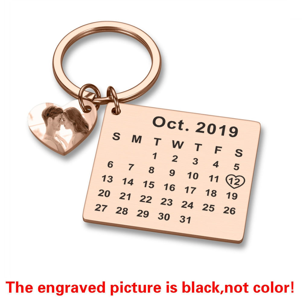 Wedding Anniversary Gift for Boyfriend or Husband & wife, Custom Key Chain Ring Engraved Calendar Date Stainless Steel