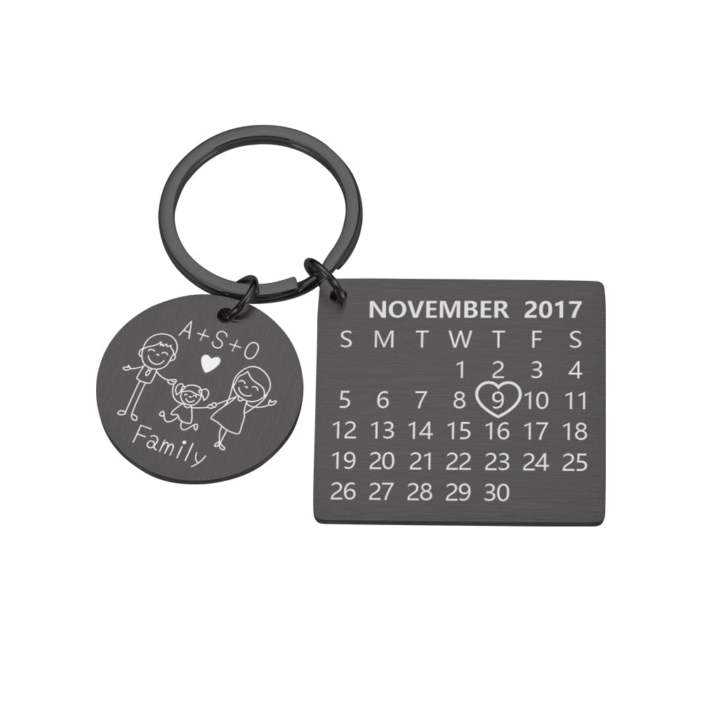 Wedding Anniversary Gift for Boyfriend or Husband & wife, Custom Key Chain Ring Engraved Calendar Date Stainless Steel