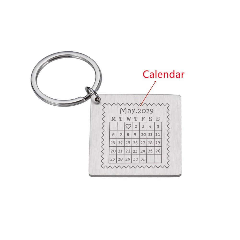 Wedding Anniversary Gift for Boyfriend or Husband & wife, Custom Key Chain Ring Engraved Calendar Date Stainless Steel