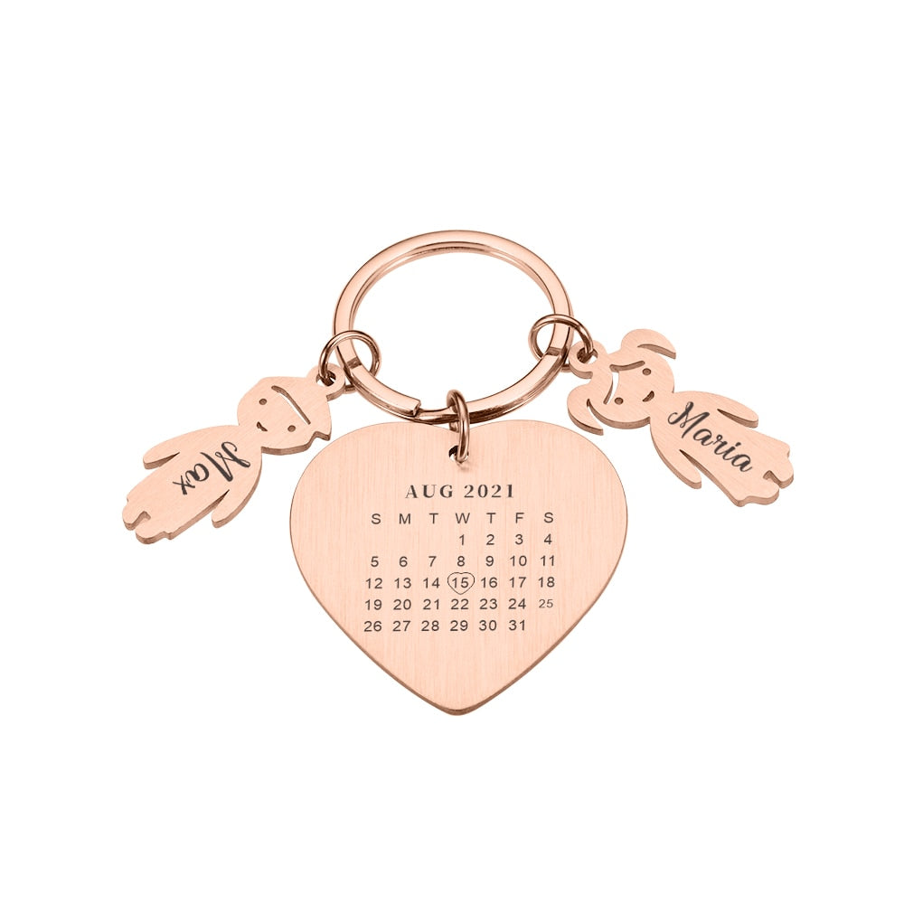 Wedding Anniversary Gift for Boyfriend or Husband & wife, Custom Key Chain Ring Engraved Calendar Date Stainless Steel