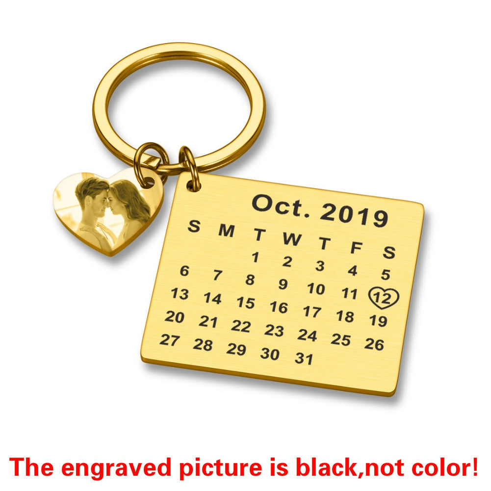Wedding Anniversary Gift for Boyfriend or Husband & wife, Custom Key Chain Ring Engraved Calendar Date Stainless Steel