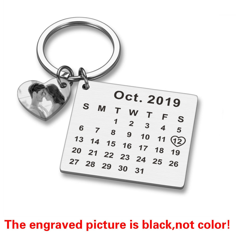 Wedding Anniversary Gift for Boyfriend or Husband & wife, Custom Key Chain Ring Engraved Calendar Date Stainless Steel