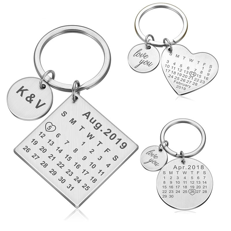 Wedding Anniversary Gift for Boyfriend or Husband & wife, Custom Key Chain Ring Engraved Calendar Date Stainless Steel