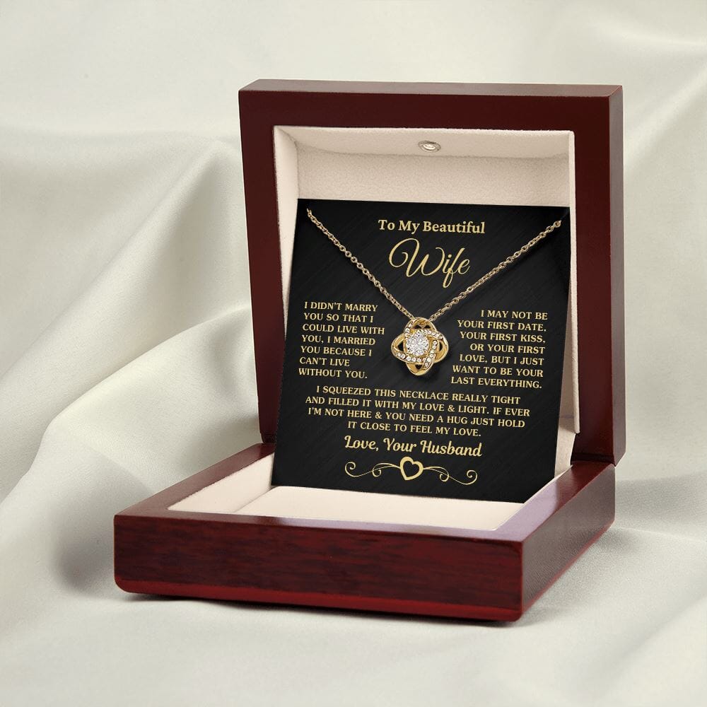 Gift for Wife "I Can't Live Without You" Gold Knot Necklace
