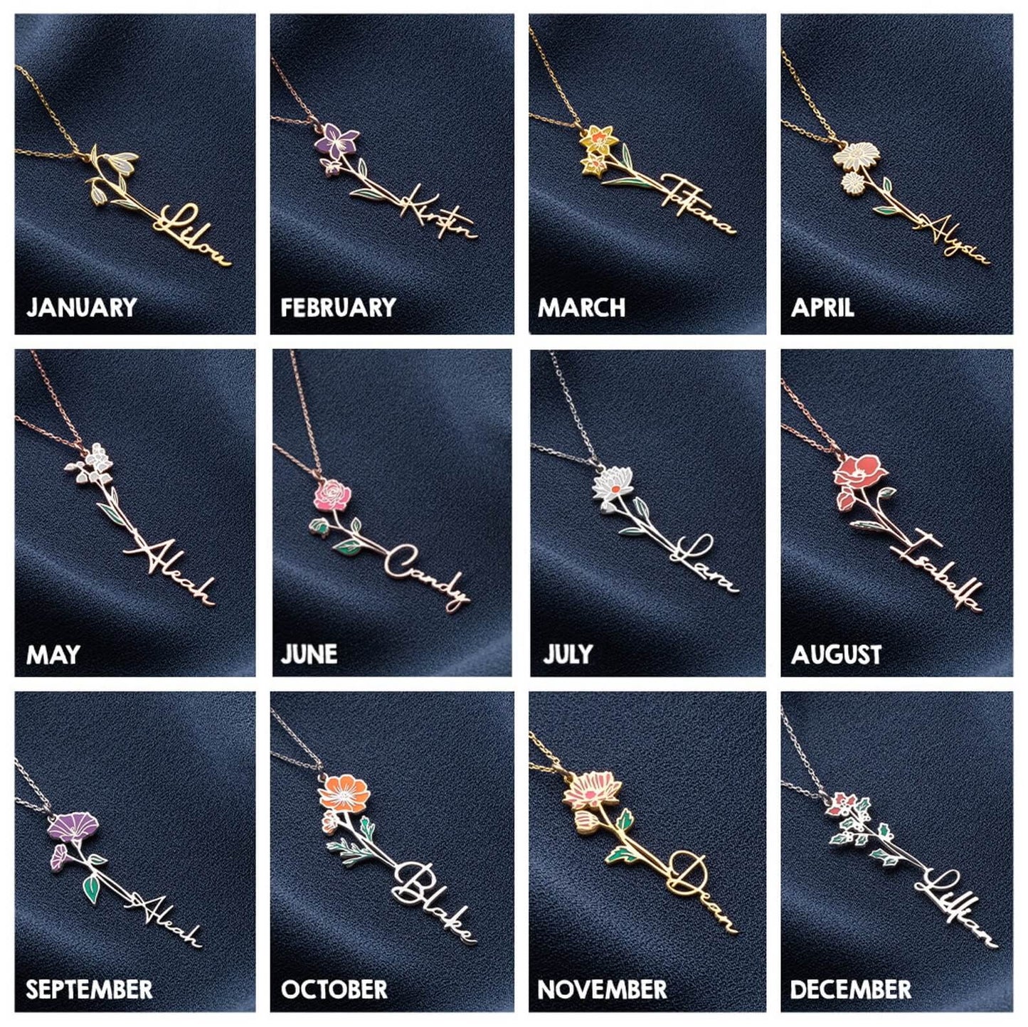 Mother's Love Necklace, Personalized Birth Flower Name Necklace