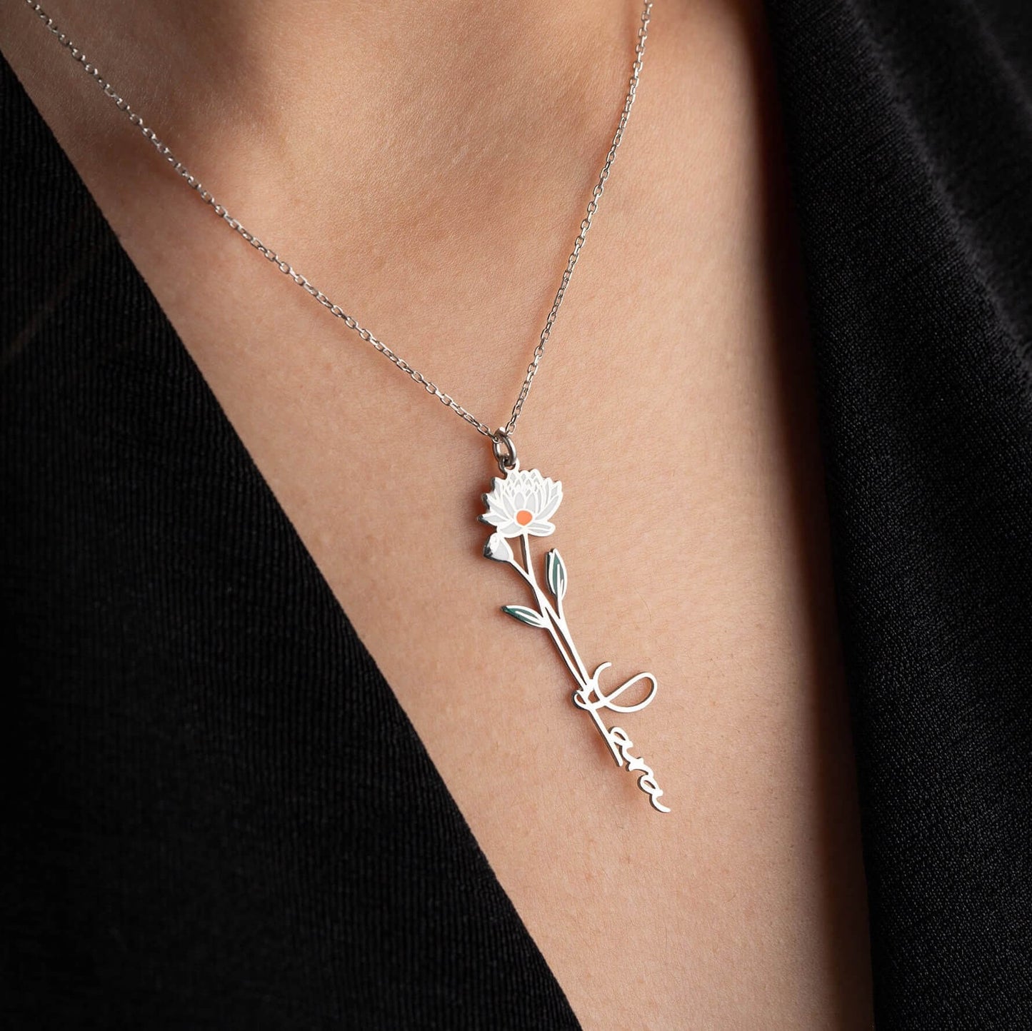 Mother's Love Necklace, Personalized Birth Flower Name Necklace