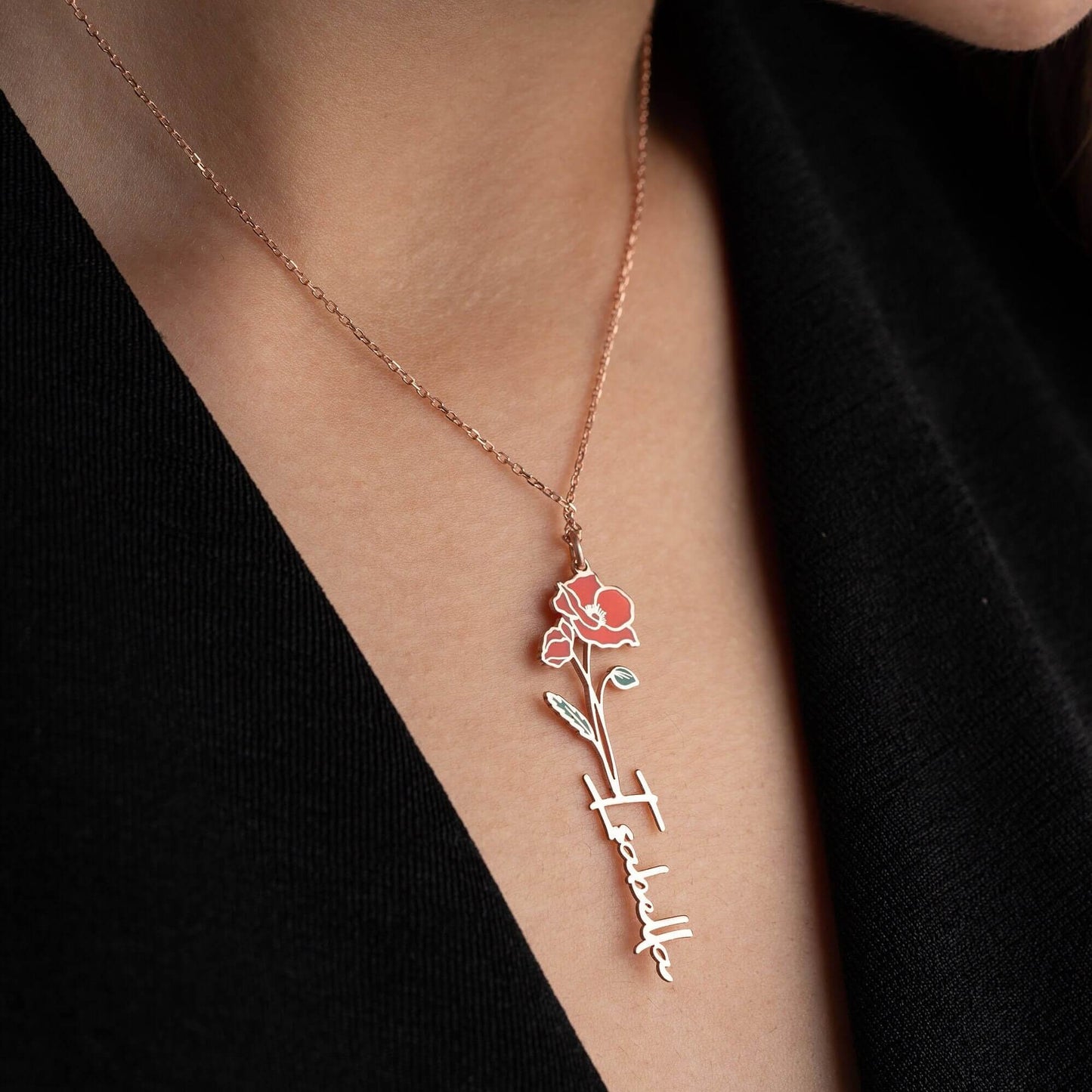 Mother's Love Necklace, Personalized Birth Flower Name Necklace
