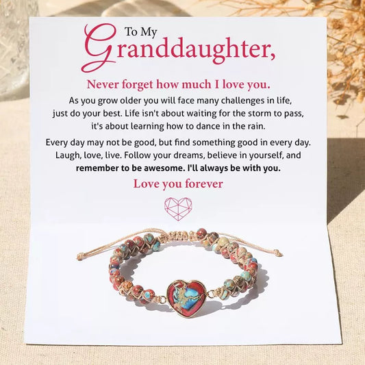 To My Granddaughter Love You Forever Jasper Heart Bracelet